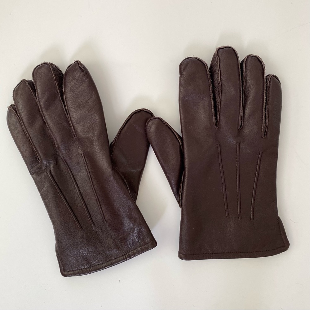 Men's Dark Brown Fur Lined Leather Dress Gloves, Size Large